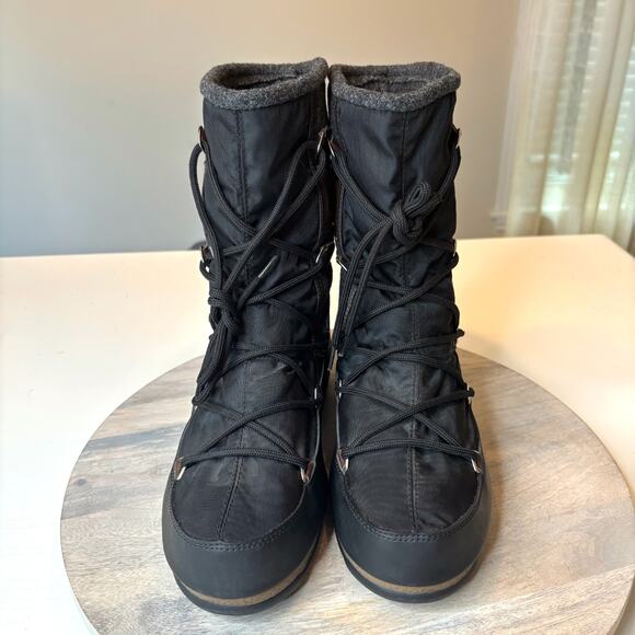 Vintage Moon Boot Icon Lace-Up Snow Winter Ski Boots EU 41 US 8.5 Black Nylon - Picture 4 of 12
